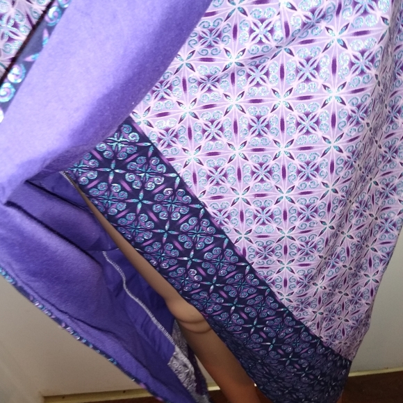 AUTH NIGERIAN M/ L BESPOKE PURPLE BLUE LAVENDER METALLIC  FAUX WRAP MIDI DRESS - Picture 7 of 10